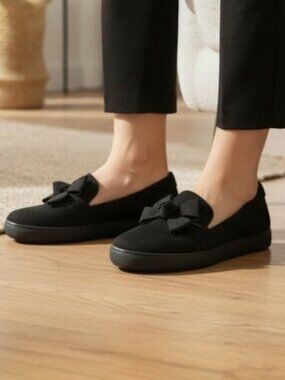 Russell & Bromley Casablanca Black Bow Detail Slip-On Loafers Size 37 (US 6.5-7)